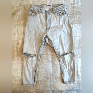 One by One Teaspoon Kingpin Cropped Jeans w/ Zipper Leg